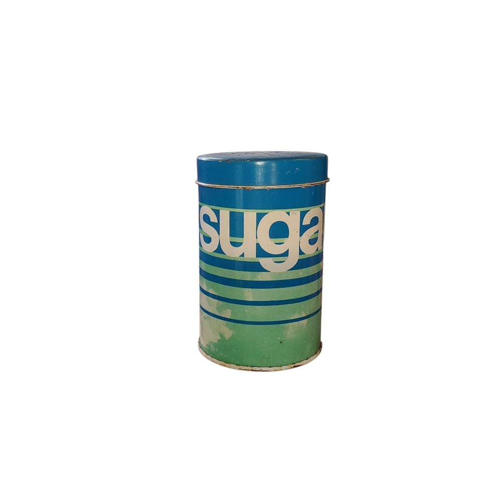 Vintage Blue Green Turquoise Sugar Tin Shaker